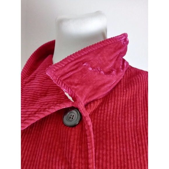 Chadwick's Fushia Red Pink Wale corduroy Button Top shacket size XL Velvet Cuff - Picture 5 of 10